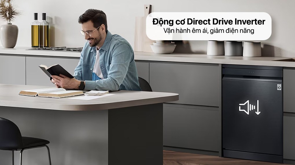Động cơ Inverter Direct Drive giúp máy rửa chén LG vận hành êm ái với độ ồn cực thấp