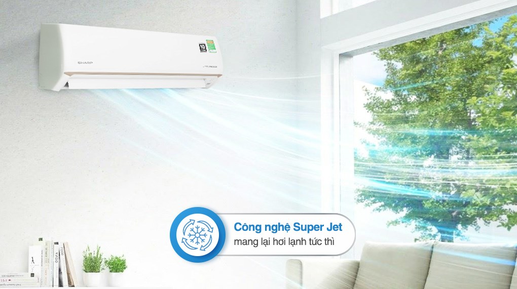 Máy lạnh Sharp 9000 BTU AH-X10CEWC tích hợp công nghệ làm lạnh nhanh Super Jet và dàn BlueFin