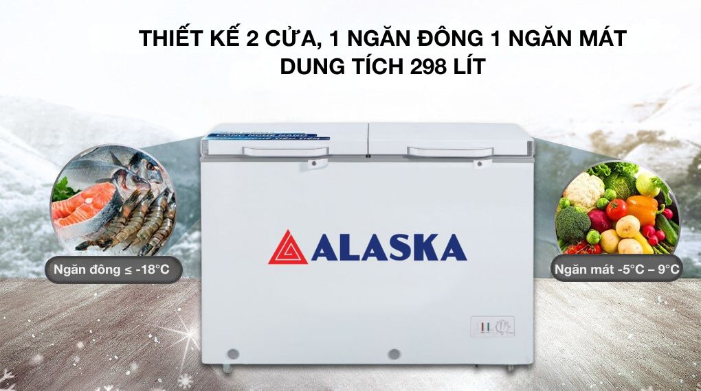 Tủ đông Alaska 2 ngăn kết hợp ngăn đông và ngăn mát linh hoạt tiện lợi Tủ đông Alaska 2 ngăn kết hợp ngăn đông và ngăn mát linh hoạt tiện lợi