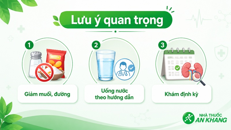 Người bệnh thận cần kiểm soát chế độ ăn, lượng nước uống và kiểm tra chức năng thận định kỳ