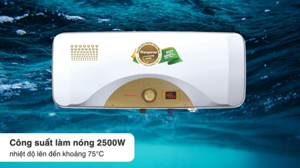 Máy nước nóng gián tiếp Kangaroo 22 lít 2500W KG68A2 công nghệ kháng khuẩn Nano và chống nước IPX4