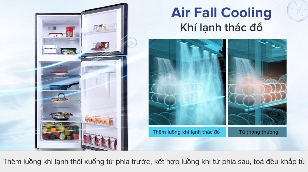 Tủ lạnh Toshiba 311 lít lấy nước ngoài công nghệ Air Fall Cooling cửa tủ 10 lớp chống vân tay