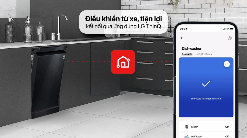 Điều khiển máy rửa chén LG từ xa qua ứng dụng LG ThinQ trên điện thoại thông minh