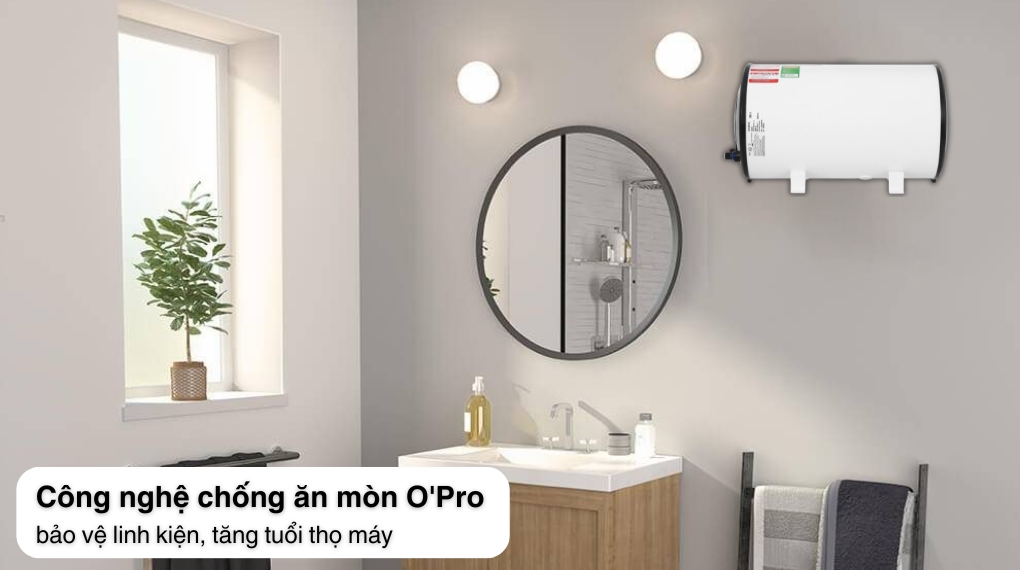 Máy nước nóng gián tiếp Atlantic 30 lít OPRO SLIM 833031 SWH 30H M-5 công nghệ OPro chống ăn mòn và lòng bình tráng men kim cương