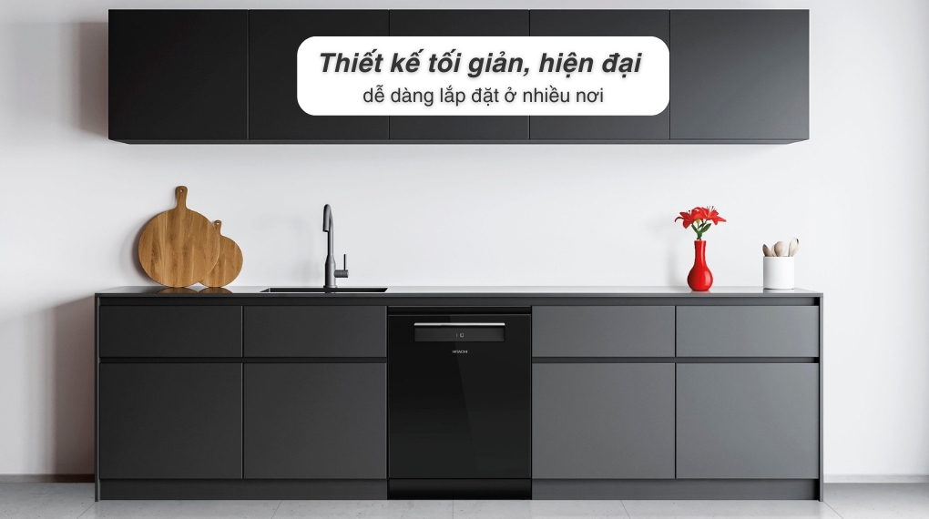 Máy rửa chén độc lập Hitachi HDF-F158CVGB có thiết kế mặt kính sang trọng