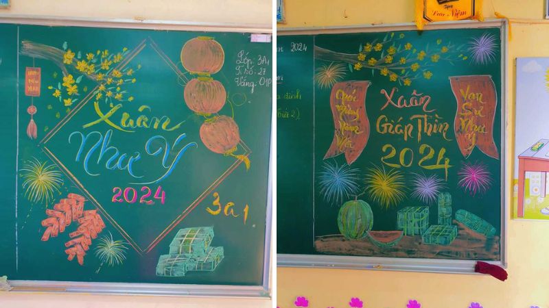 Vẽ bảng trang trí Tết đẹp