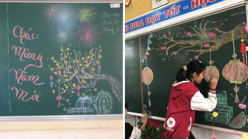 Vẽ bảng trang trí Tết đẹp