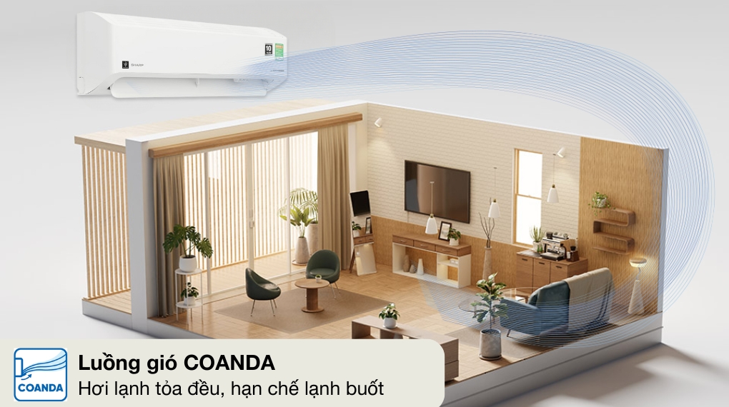 Điều hòa Sharp 9000 BTU AH-XP10CMW công nghệ diệt khuẩn Plasmacluster Ion và luồng gió Coanda