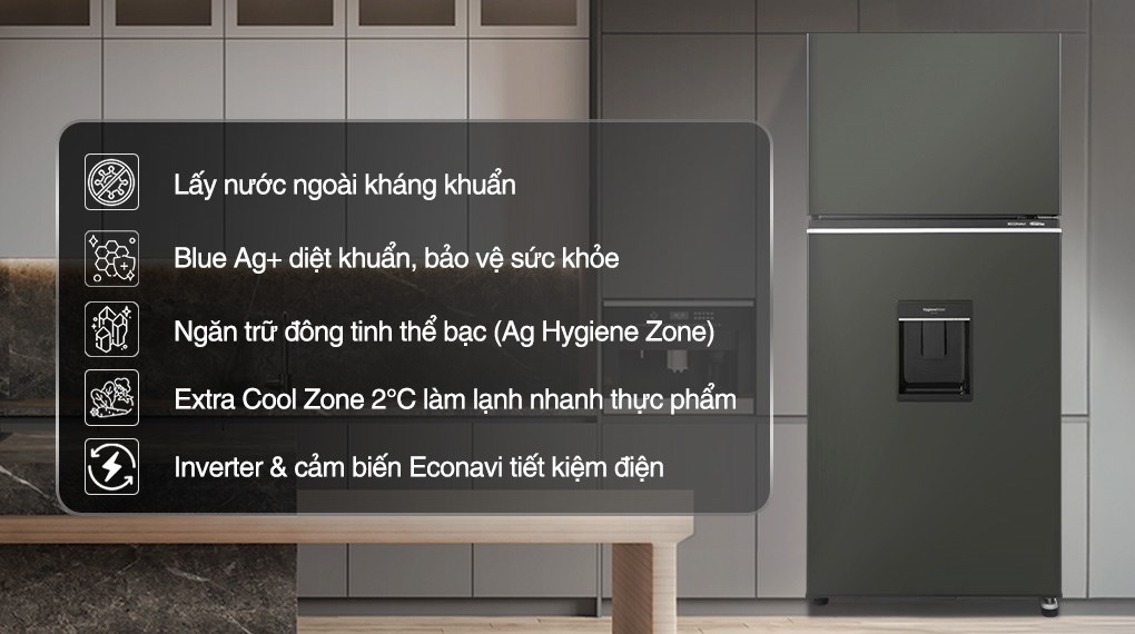 Tủ lạnh Panasonic 265 lít NR-TV301GVKV lấy nước ngoài kháng khuẩn công nghệ Blue Ag+ Tủ lạnh Panasonic 265 lít NR-TV301GVKV lấy nước ngoài kháng khuẩn công nghệ Blue Ag+