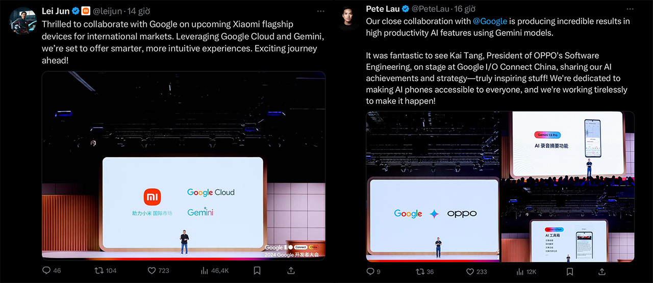 Bài đăng của hai CEO Lei Jun và Pete Lau trên X/Twitter