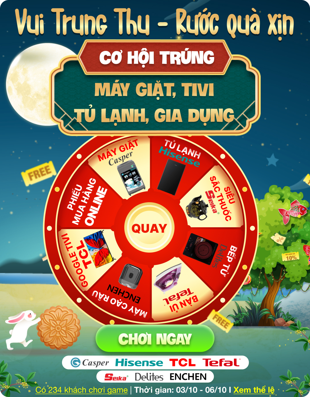 Vui Trung Thu - Rước Quà Xịn: Săn deal cực hot, quay số trúng máy giặt, tủ lạnh 0đ tại Điện máy XANH Online!