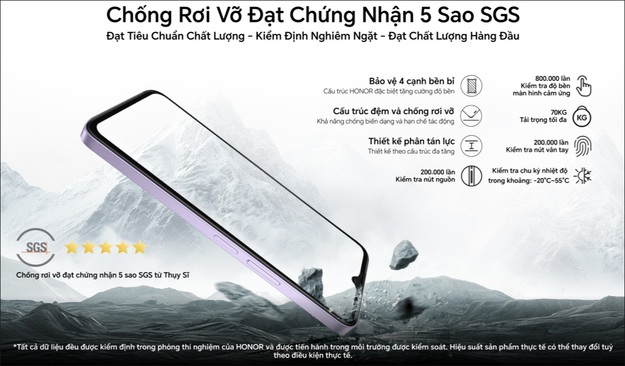 HONOR X6b có khả năng kháng rơi vỡ đạt chuẩn 5 sao SGS HONOR X6b có khả năng kháng rơi vỡ đạt chuẩn 5 sao SGS