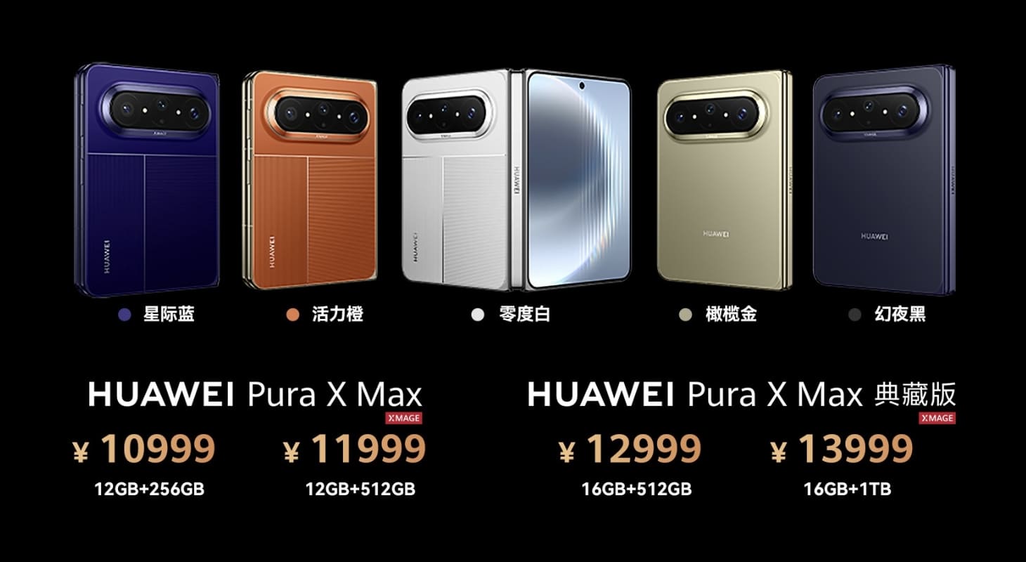 Mức giá của HUAWEI Pura X Max với 5 phiên bản màu