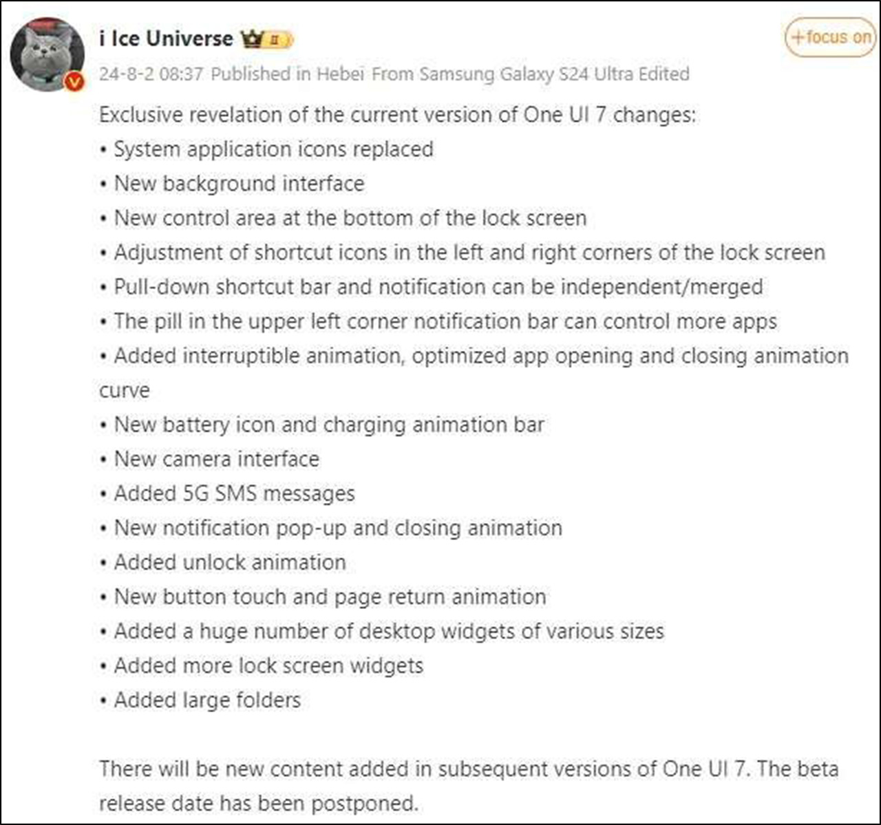 Leaker Ice Universe hé lộ nhiều điểm mới sẽ có trên One UI 7