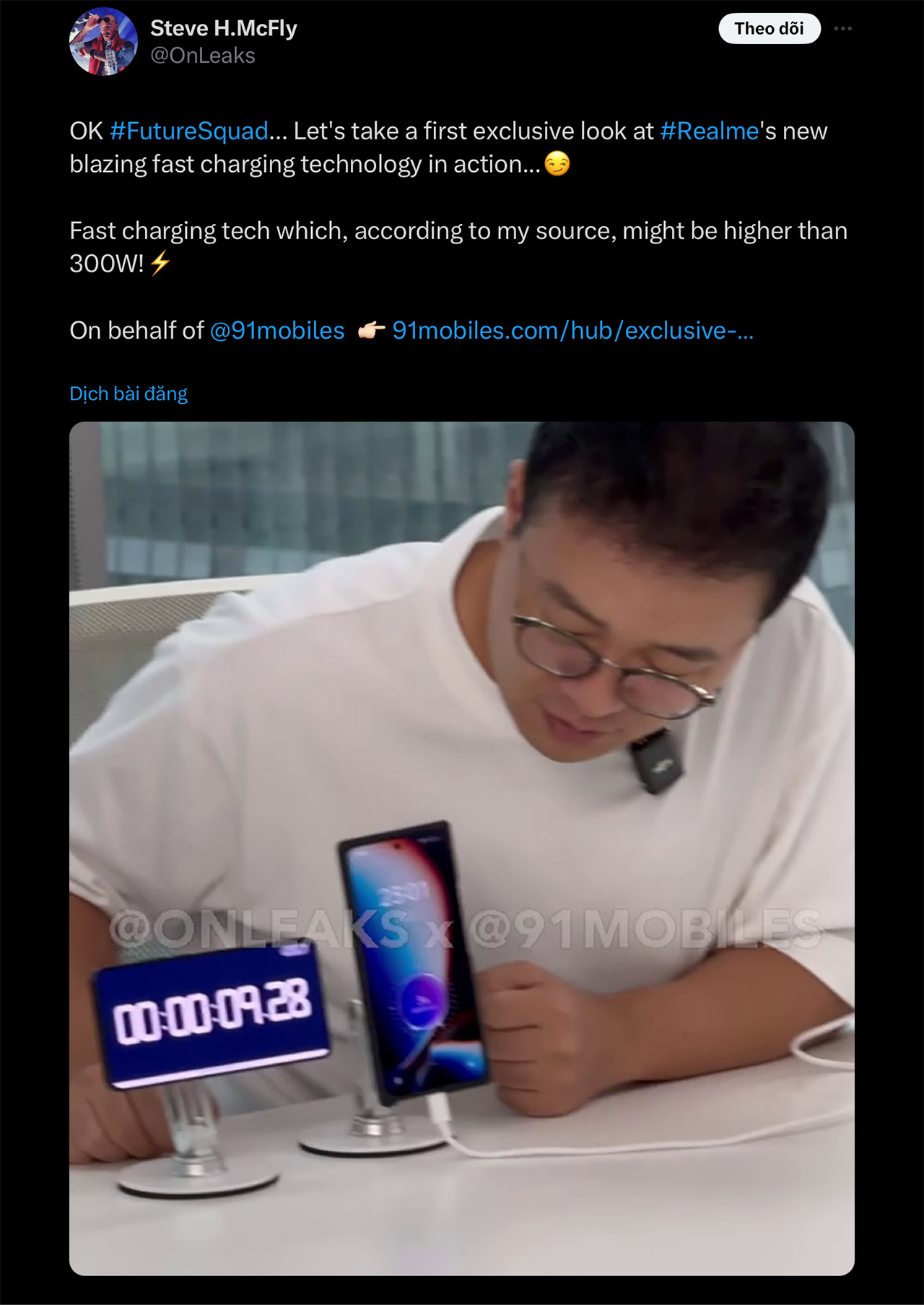 Bài đăng của leaker OnLeaks trên X/Twitter hé lộ nhiều điều về công nghệ sạc 300 W của realme Bài đăng của leaker OnLeaks trên X/Twitter hé lộ nhiều điều về công nghệ sạc 300 W của realme