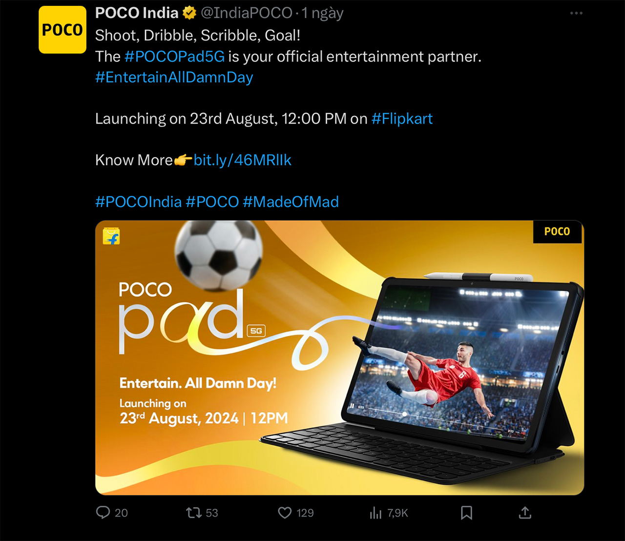 Bài về ngày ra mắt POCO Pad 5G được đăng tải trên X/Twitter Bài về ngày ra mắt POCO Pad 5G được đăng tải trên X/Twitter