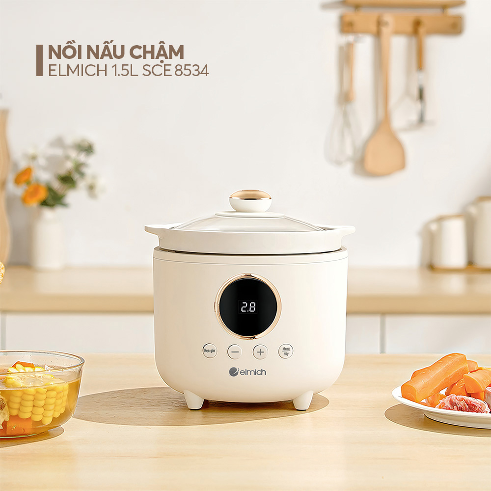 Lòng nồi nấu chậm Elmich 1.5 lít SCE8534 bằng gốm sứ dày 4 mm được làm từ gốm sứ cao cấp, giúp giữ nhiệt và truyền nhiệt đều