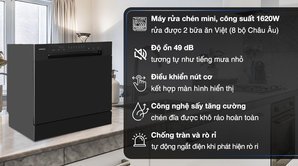 Máy rửa chén để bàn Hafele HDW-T5531B thiết kế nhỏ gọn 8 bộ đồ ăn Châu Âu