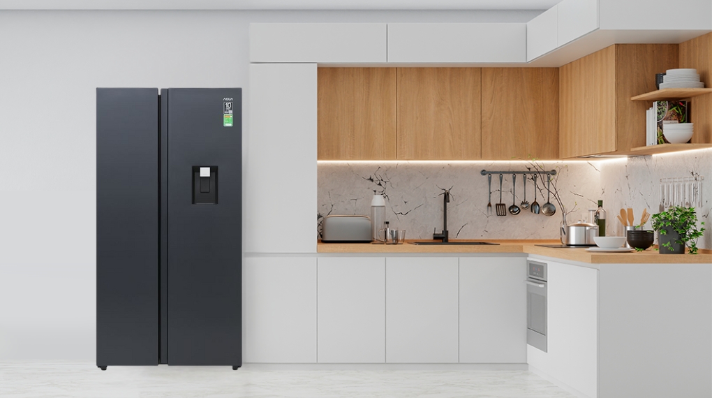 Tủ lạnh Side by Side Aqua 569 lít AQR-S633XA(WSL) có lấy nước ngoài kháng khuẩn