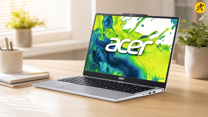 Laptop Acer Aspire Lite 15 AL15-53P-56QH màu bạc mở máy đặt trên bàn làm việc ánh sáng tự nhiên Laptop Acer Aspire Lite 15 AL15-53P-56QH màu bạc mở máy đặt trên bàn làm việc ánh sáng tự nhiên