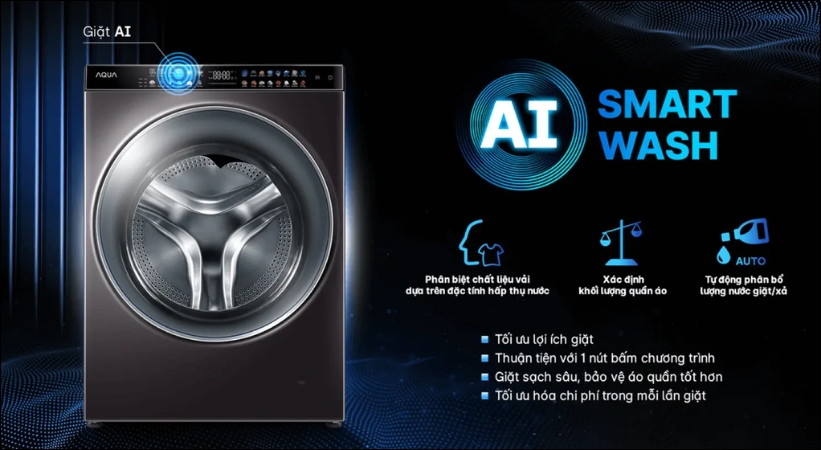 AI Smart Wash cho phép máy giặt tự động nhận biết các yếu tố của mẻ giặt và tối ưu hóa toàn bộ quy trình giặt