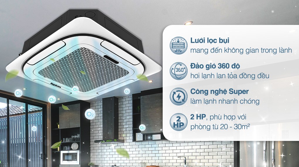Máy lạnh âm trần Nagakawa 18000 BTU NT-C18R1T20 thiết kế giấu trần sang trọng với khả năng thổi gió 360 độ