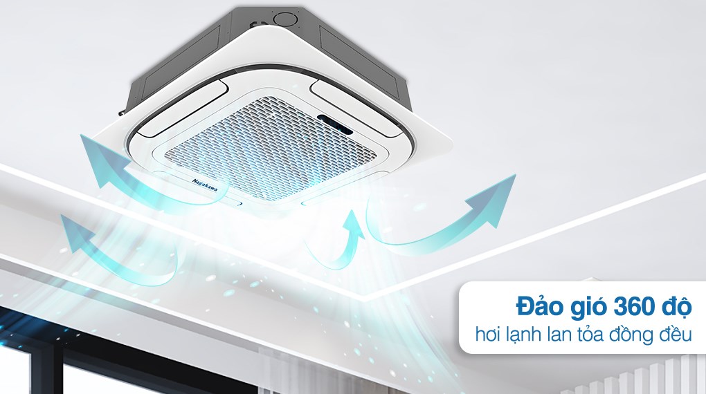 Máy lạnh âm trần Cassette Nagakawa 5 HP NT-C50R1T20 (3 Pha) thiết kế giấu trần thổi gió 4 hướng cho văn phòng diện tích rộng