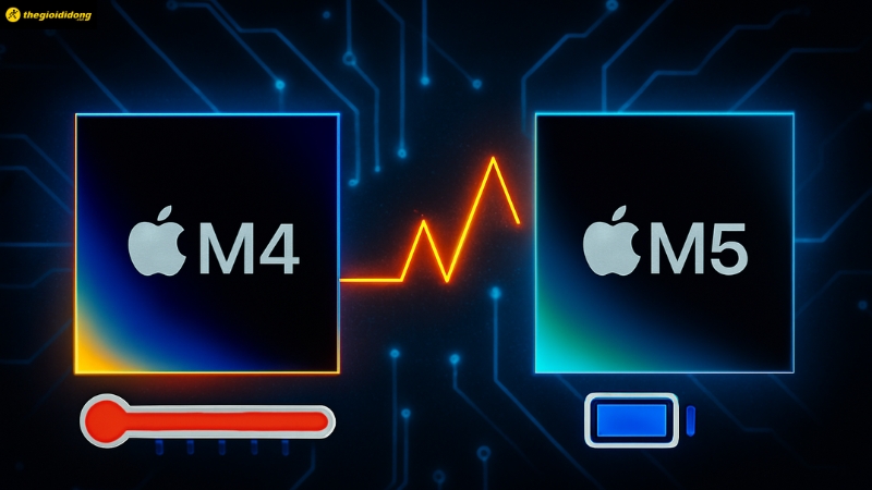 Chip Apple M5 tiết kiệm điện năng hơn Apple M4 Chip Apple M5 tiết kiệm điện năng hơn Apple M4