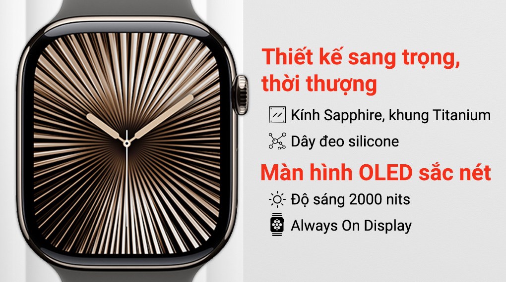 Apple Watch Series 10 GPS + Cellular 46mm viền Titanium dây thể thao giúp bạn xem giờ và thông tin quan trọng bất cứ lúc nào Apple Watch Series 10 GPS + Cellular 46mm viền Titanium dây thể thao giúp bạn xem giờ và thông tin quan trọng bất cứ lúc nào