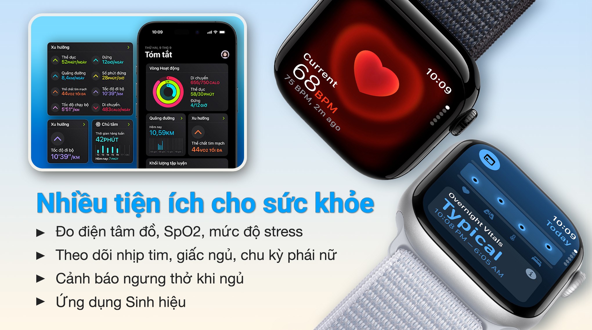 Apple Watch Series 10 GPS + Cellular 42mm viền nhôm dây vải đo chính xác nhịp tim, nồng độ oxy trong máu (SpO2) giúp đánh giá tình trạng sức khỏe tổng thể Apple Watch Series 10 GPS + Cellular 42mm viền nhôm dây vải đo chính xác nhịp tim, nồng độ oxy trong máu (SpO2) giúp đánh giá tình trạng sức khỏe tổng thể