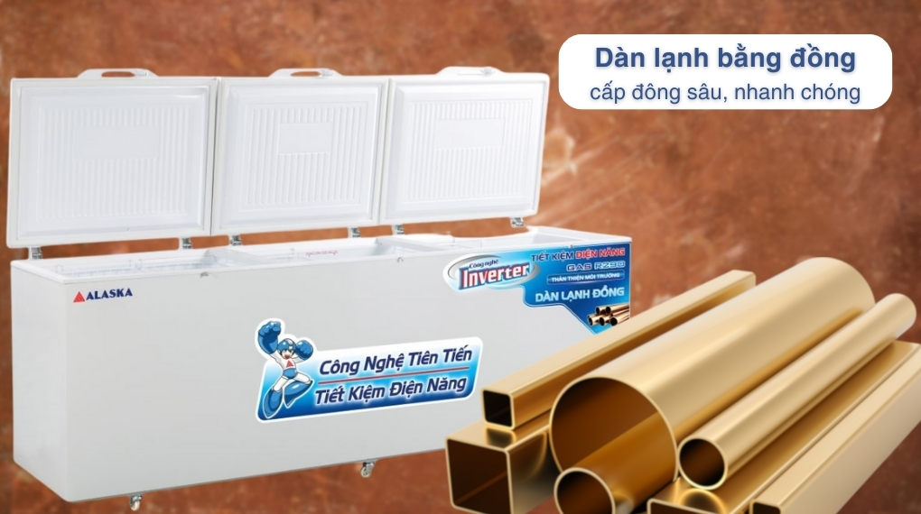 Tủ đông lạnh Alaska dàn lạnh ống đồng nguyên chất bảo quản thực phẩm âm sâu Tủ đông lạnh Alaska dàn lạnh ống đồng nguyên chất bảo quản thực phẩm âm sâu