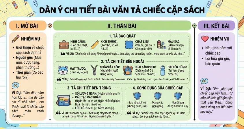 Dàn ý chi tiết bài văn tả cái cặp sách của em