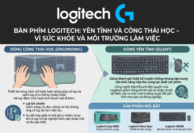 Bàn phím Logitech Silent & Ergonomic