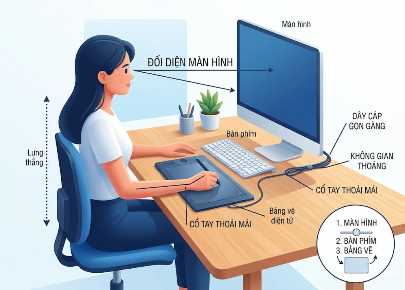 Chọn vị trí đặt bản vẽ và tư thế ngồi phù hợp để dễ dàng thao tác