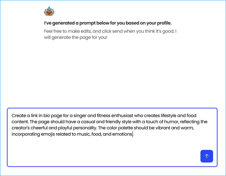 Beacons.ai tạo prompt mẫu dựa trên hồ sơ, bạn có thể chỉnh sửa hoặc giữ nguyên để tiếp tục