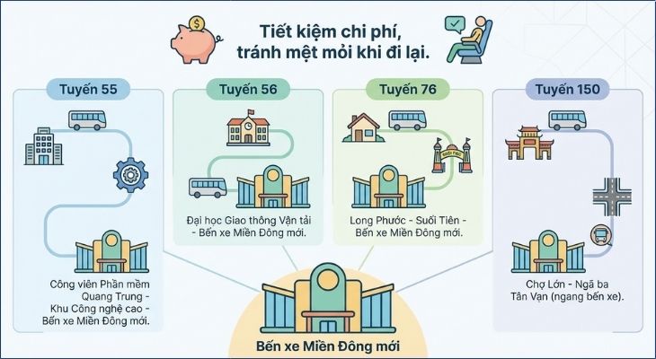 Danh sách các tuyến xe buýt kết nối bến xe Miền Đông mới Danh sách các tuyến xe buýt kết nối bến xe Miền Đông mới