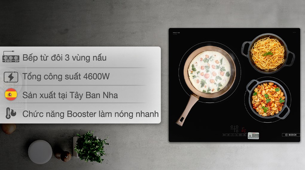 Bếp từ Bosch PUJ611BB5E mặt kính chịu nhiệt, bảng điều khiển cảm ứng trượt, chức năng cảnh báo nhiệt dư và tự ngắt
