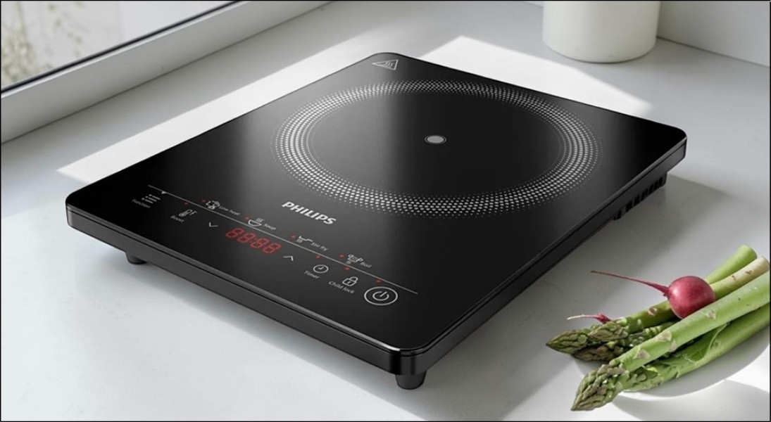 Bếp từ Philips sở hữu ngôn ngữ thiết kế tối giản, tinh tế với gam màu đen chủ đạo