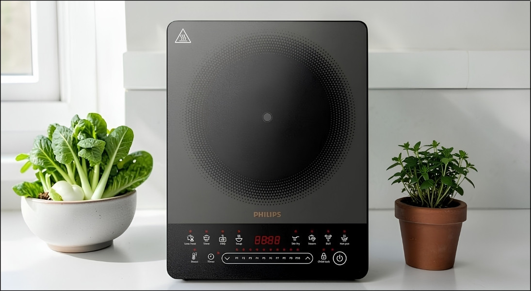Dòng bếp từ đơn Philips nhỏ gọn sẽ là lựa chọn tuyệt vời cho các buổi liên hoan lẩu hoặc nấu ăn nhanh tại căn hộ studio, phòng trọ