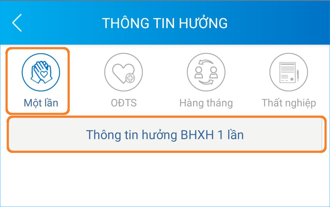 Chọn mục Một lần trong Thông tin hưởng để xem chi tiết tình trạng hồ sơ BHXH 1 lần