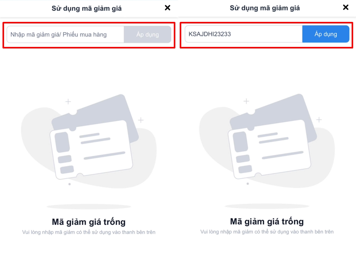 Nhập thủ công mã khuyến mãi