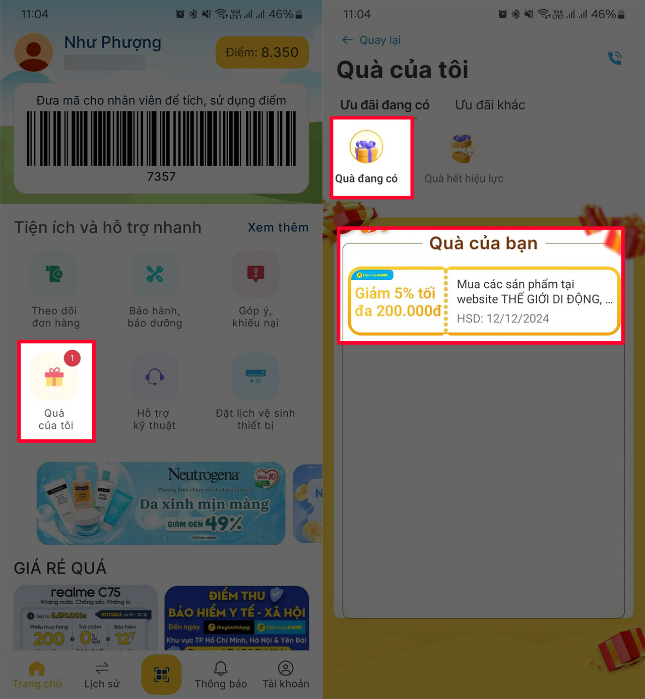 Giao diện Quà tặng VIP