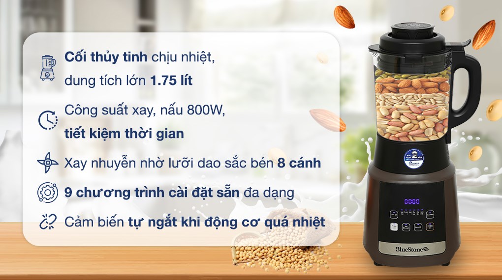 Máy làm sữa hạt đa năng BlueStone BLB-6031 hiết kế sang trọng, sử dụng tiện lợi , chế biến thực phẩm nhanh chóng