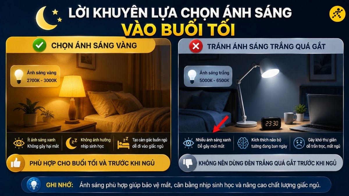 Ánh sáng vàng sẽ là lựa chọn tốt nhất cho buổi tối
