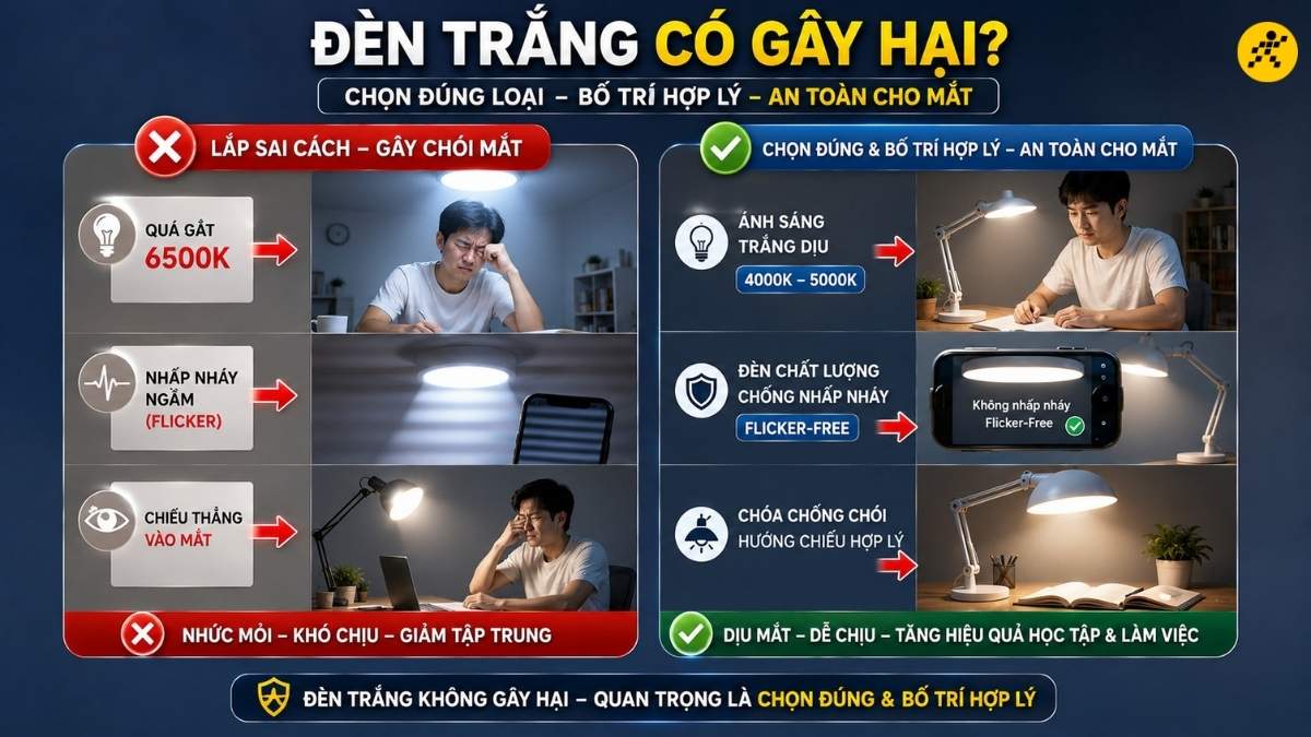 Chọn loại đèn có ánh sáng trắng dịu, cường độ vừa phải