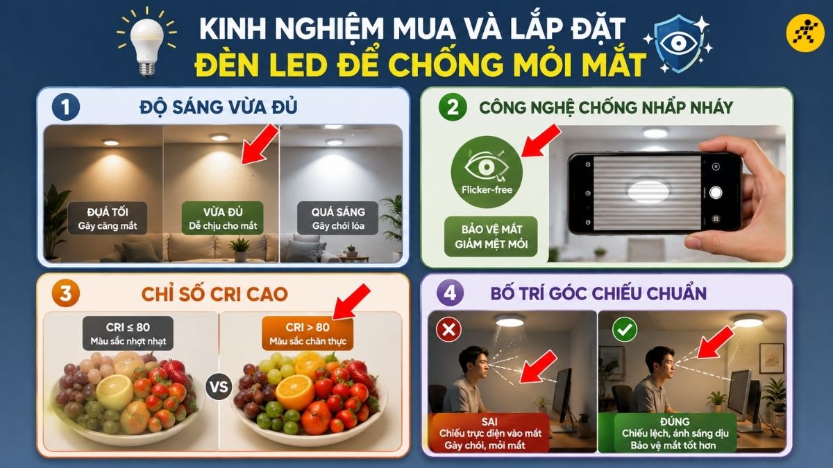 Kinh nghiệm mua và lắp đặt đèn LED để chống mỏi mắt