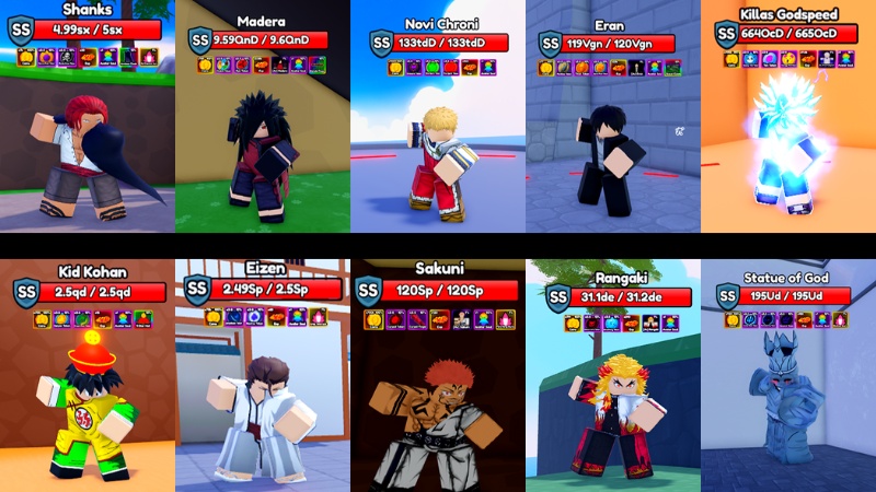 Một số boss trong Anime Eternal Roblox