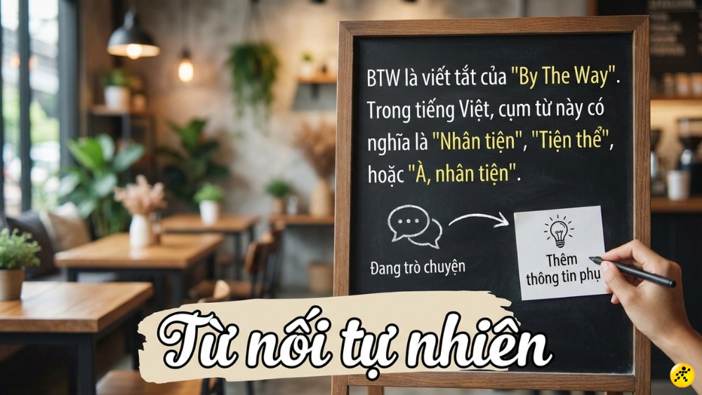 BTW l&agrave; viết tắt từ cụm từ tiếng Anh "By The Way".