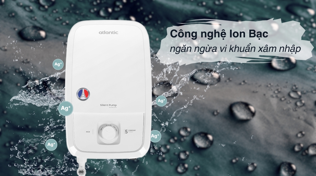 Máy nước nóng trực tiếp Atlantic Tempo Lite 5000W tích hợp công nghệ Ion Bạc kháng khuẩn