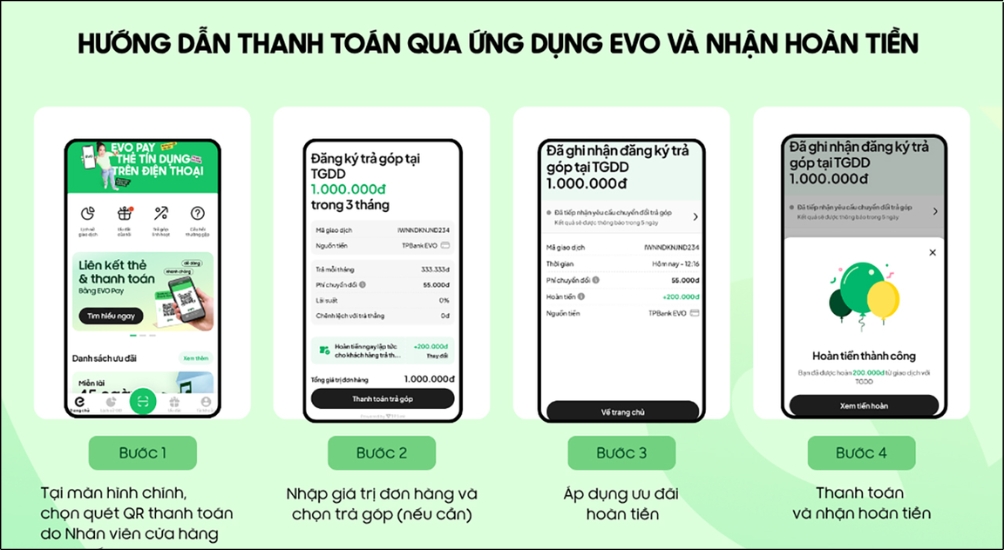 Hướng dẫn thanh toán qua ứng dụng EVO và nhận hoàn tiền 